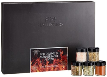 Hallingers Adventskalender Grillkalender BBQ 24 Männersache ADVENT, black Set/Mix 24x Miniglas in Deluxe-Box, 1er Pack (1 x 385 g) -